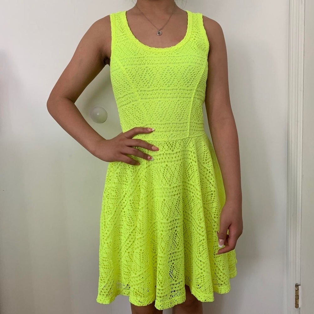Express Neon Yellow Lace Mini Dress